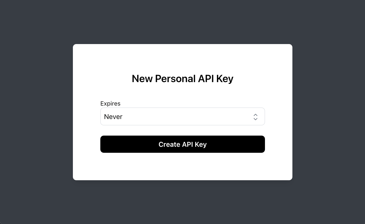 A form to assist your users in creating personal API keys.