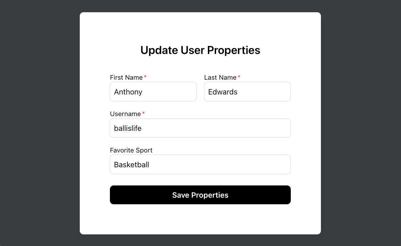 A form to help your users update their information, such as name, username, and custom user properties